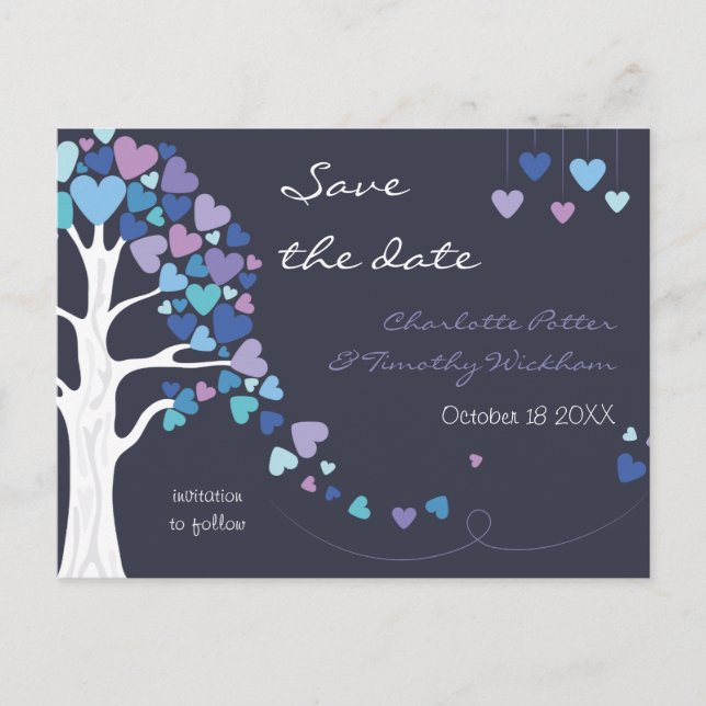 Carte Postale Faire-part Love Tree Hearts Mariage hivernal Enregistrer la d (Devant)