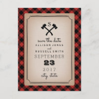 Lumberjack Plaid Monogramme Ax Enregistrer La Date