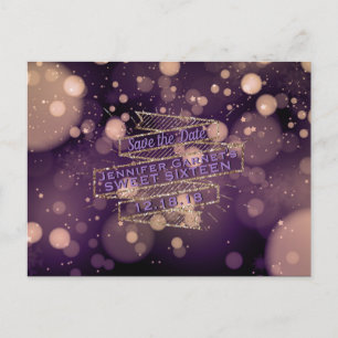 Carte Postale Faire-part Lumières Bokeh Enregistrez la date Fête d'annivers