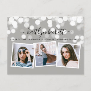 Carte Postale Faire-part Lumières Bokeh Modernes 3 Photo Remise de diplômes