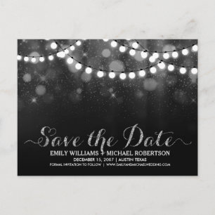 Carte Postale Faire-part Lumières de chaîne argentées bokeh save the date