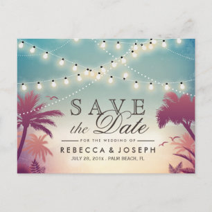 Carte Postale Faire-part Lumières de chaîne de Palm Beach Mariage Enregistr
