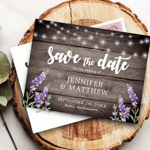Carte Postale Faire-part Lumières de Chaîne Rustiques Fleurs Mariage Économ