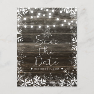 Carte Postale Faire-part Lumières de mariage d'hiver et flocons de neige En