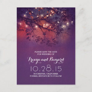 Carte Postale Faire-part lumières de nuit romantiques violet rustique save 