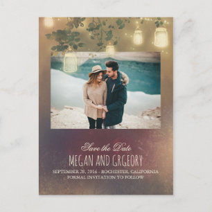 Carte Postale Faire-part Lumières de pot en verre Mason arbre rustique Phot