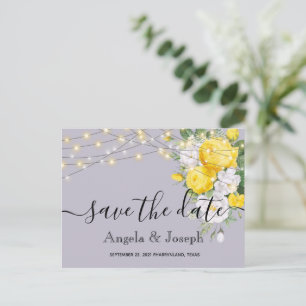 Carte Postale Faire-part lumières Floral Jaune Enregistrer la date