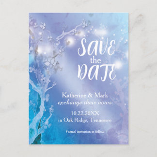 Carte Postale Faire-part Lumières magiques Bleu Blanc Mariage Enregistrer l