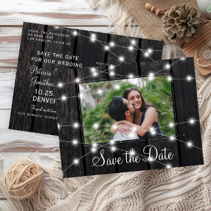 Carte Postale Faire-part Lumières rustiques en bois pour mariage à thème de
