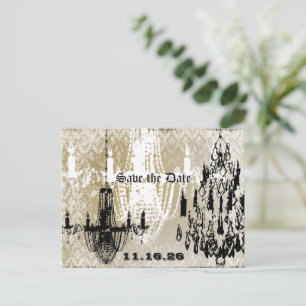 Carte Postale Faire-part Lustre Or noir et blanc Distressed Damas