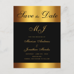 Carte Postale Faire-part Luxury Black Gold Script Wedding Enregistrer la da
