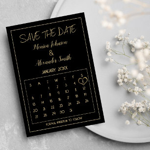 Carte Postale Faire-part Luxury Simple Black Gold Calendrier Enregistrer la