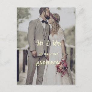 Carte Postale Faire-part M. et Mme ajoutent la date de la photo de mariage