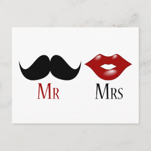 Carte Postale Faire-part M. et Mme noirs de moustache de guidon