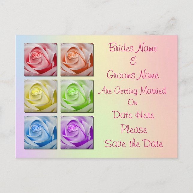 Carte Postale Faire-part Macro Rainbow Mariage Rose Enregistrer La Date (Devant)