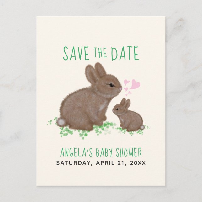 Carte Postale Faire-part Magnifique Bunnies Hearts Baby shower Enregistrer  (Devant)