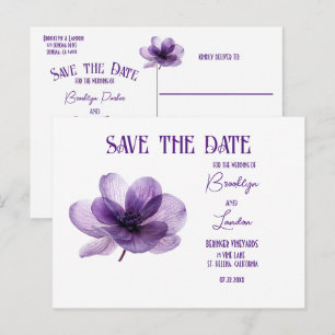 Carte Postale Faire-part Magnifique Fleur Violette Mariage Enregistrer La D