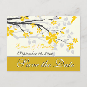 Carte Postale Faire-part Magnolia aux fleurs jaunes mariage Enregistrer la 