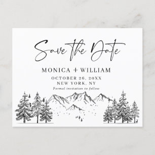 Carte Postale Faire-part Main Drawn Mountains Forest Wedding Enregistrer la