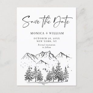 Carte Postale Faire-part Main Drawn Mountains Forest Wedding Enregistrer la