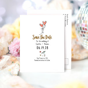 Carte Postale Faire-part Main Funky Whimsical Tirée Enregistrer La Date