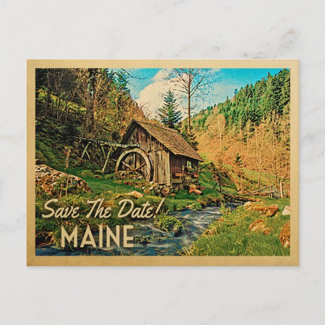 Carte Postale Faire-part Maine Sauvez La Date Rustique Cabine Mill Woods (Devant)