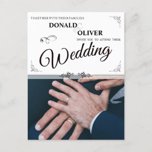 Carte Postale Faire-part Mains d'un couple gay de mariés avec des anneaux