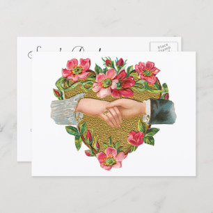 Carte Postale Faire-part Mains vintages avec coeur de fleurs Économisez la 