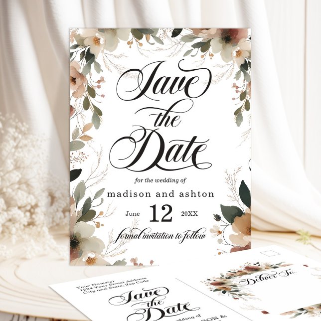 Carte Postale Faire-part Maison de Rêve Romantique Fleurs Mariage Épargnez  (Set the scene for your dream wedding with our Ethereal Elegance save the date cards.)