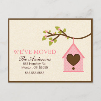 Carte Postale Faire-part Maison d'oiseaux rose pendaison Annonces de déména