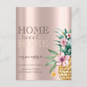 Carte Postale Faire-part Maison Douce Maison,Ananas Floral,Or Rose
