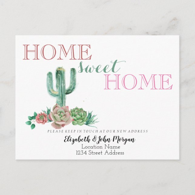 Carte Postale Faire-part Maison Douce Maison,Cactus Succulente  Nouvelle Ad (Devant)