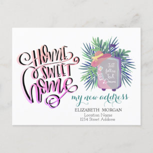 Carte Postale Faire-part Maison Douce Maison, Valise Feuilles de Palmier No