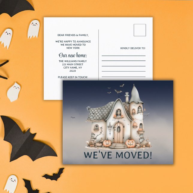 Carte Postale Faire-part Maison hantée sur le thème d'Halloween mignonne Ch (Cute Halloween Themed Haunted House Change Address Announcement Postcard)