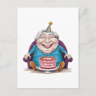 Carte Postale Faire-part Mamie drôle Gâteau énorme & Cadeau en espèces