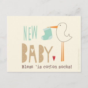 Carte Postale Faire-part Manc Card - New Baby Boy Bless 'is coton socks