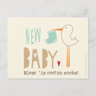 Carte Postale Faire-part Manc Card - New Baby Boy Bless 'is coton socks