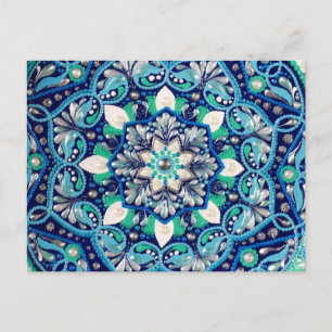 Carte Postale Faire-part Mandala d'art des points bleus