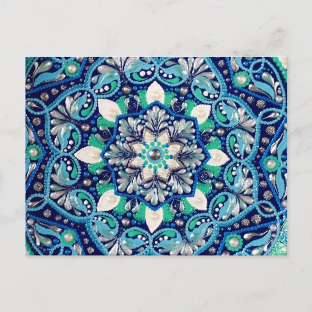 Carte Postale Faire-part Mandala d'art des points bleus (Devant)