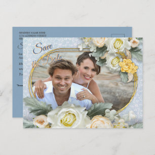 Carte Postale Faire-part Mandalas bleu clair, rose et blanc