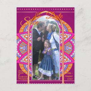 Carte Postale Faire-part Mandalas en rose cerise et motifs répétitifs assor