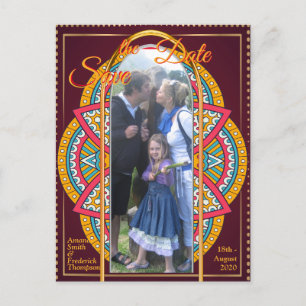 Carte Postale Faire-part Mandalas sur fond bordeaux