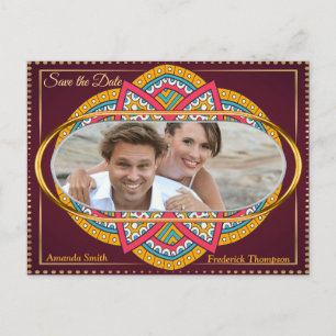 Carte Postale Faire-part Mandalas sur fond bordeaux