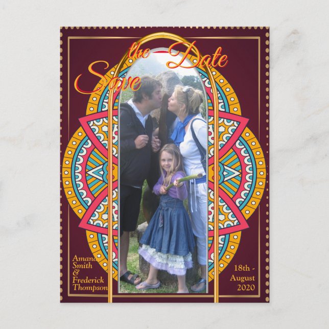 Carte Postale Faire-part Mandalas sur un arrière - plan Maroon (Devant)