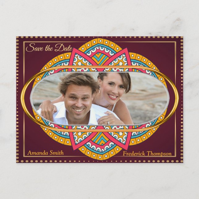 Carte Postale Faire-part Mandalas sur un arrière - plan Maroon (Devant)