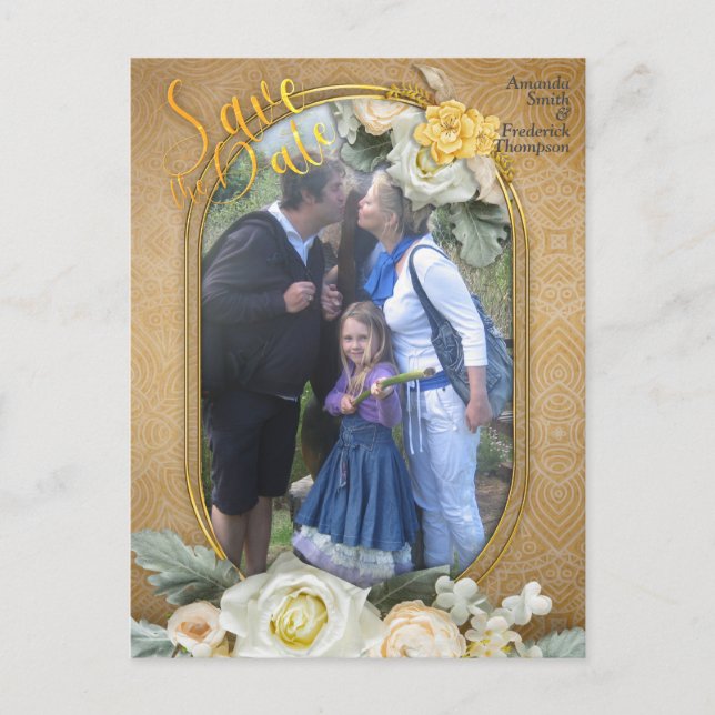 Carte Postale Faire-part Mandalas sur un arrière - plan photo Gold & white (Devant)