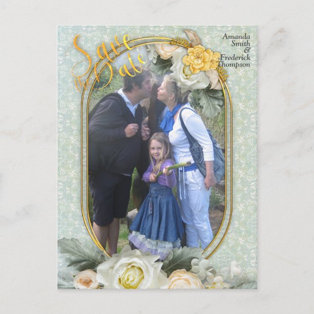 Carte Postale Faire-part Mandalas vert clair, jaune et blanc (Devant)