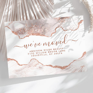 Carte Postale Faire-part Marbre blanc Chic Agate Rose Gold Parties scintill