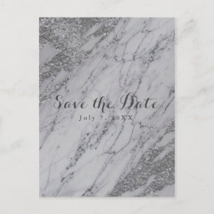 Carte Postale Faire-part Marbre Moderne Tendance Argent Glam la Date
