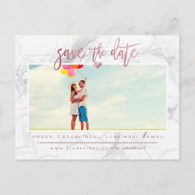 Carte Postale Faire-part Marbre Save the Date/Écriture Rose Gold Fausse (Devant)